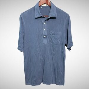 Criquet Shirt Mens Medium Short Sleeve Solid Blue Collard Pre Owned